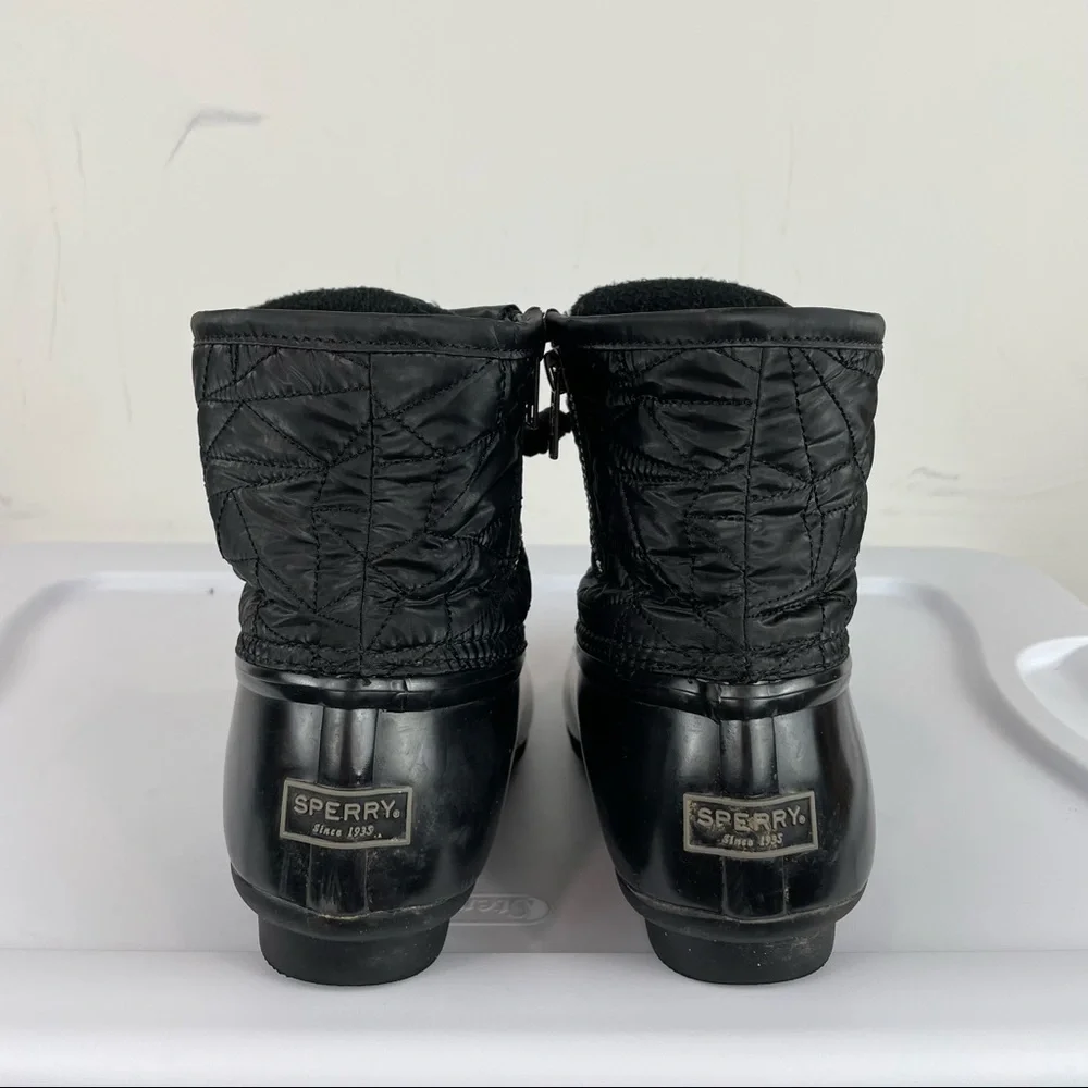 Sperry Womens Saltwater Nylon Quilt Rain Boots Duck Boots Black Sz 8